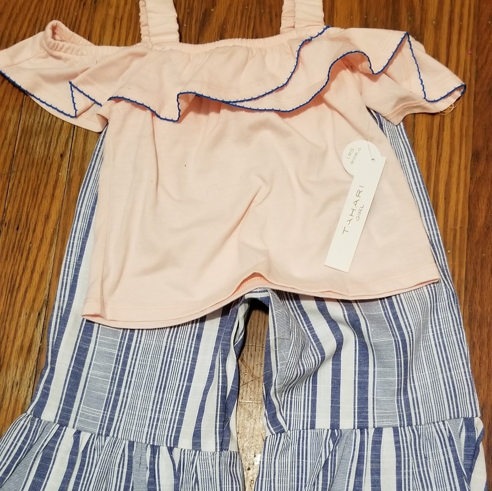 Light Pink Ruffle top & Blue Stripe Ruffle Pants